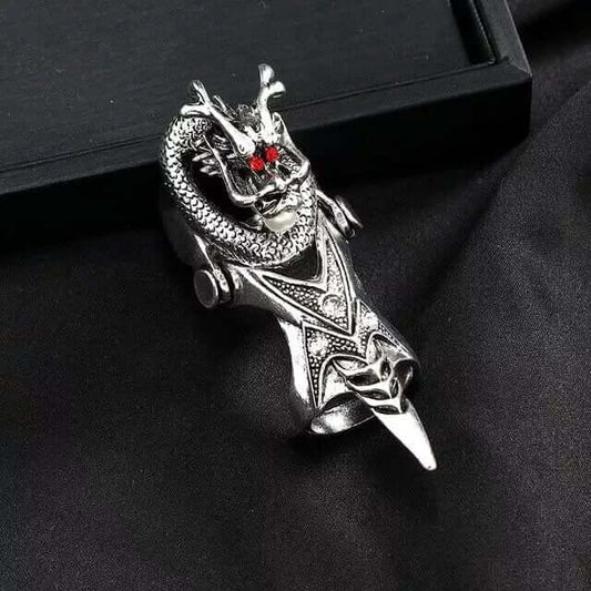 PEARLEYED - Gothic Snake Knuckle Adjustable Joint Full Finger Ring for Men & Boys - THE MEN THING