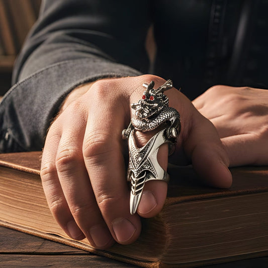 PEARLEYED - Gothic Snake Knuckle Adjustable Joint Full Finger Ring for Men & Boys - THE MEN THING
