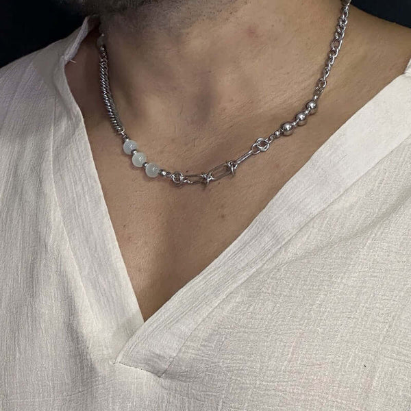 PEARLIZED AMALGAMATION -  Stylish Trigon Pearl Necklaces Fusioned with Steel Chain for men and boys (22 Inch)