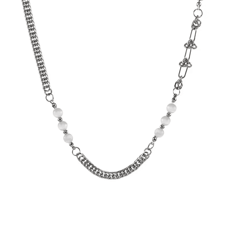 PEARLIZED AMALGAMATION - Stylish Trigon Pearl Necklaces Fusioned with Steel Chain for men and boys (22 Inch) — Pearl / Bead Necklace for Men | THE MEN THING