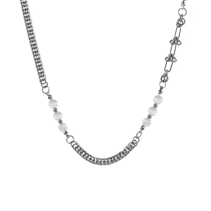 PEARLIZED AMALGAMATION - Stylish Trigon Pearl Necklaces Fusioned with Steel Chain for men and boys (22 Inch) — Pearl / Bead Necklace for Men | THE MEN THING