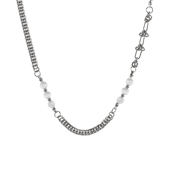 PEARLIZED AMALGAMATION -  Stylish Trigon Pearl Necklaces Fusioned with Steel Chain for men and boys (22 Inch)