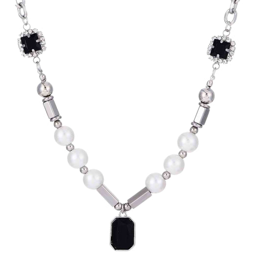 PEARLUX NOIR - 13mm Titanium Steel Pendant with 19 to 21inch Adjustable Cable 8mm Chain for Men & Boys - THE MEN THING