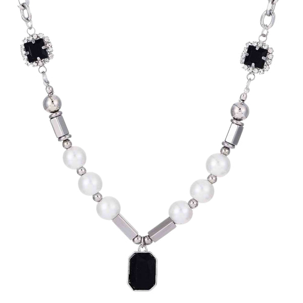 PEARLUX NOIR - 13mm Titanium Steel Pendant with 19 to 21inch Adjustable Cable 8mm Chain for Men & Boys