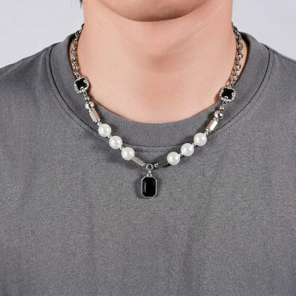 PEARLUX NOIR - 13mm Titanium Steel Pendant with 19 to 21inch Adjustable Cable 8mm Chain for Men & Boys — SS Pendant/ Necklace for Men | THE MEN THING
