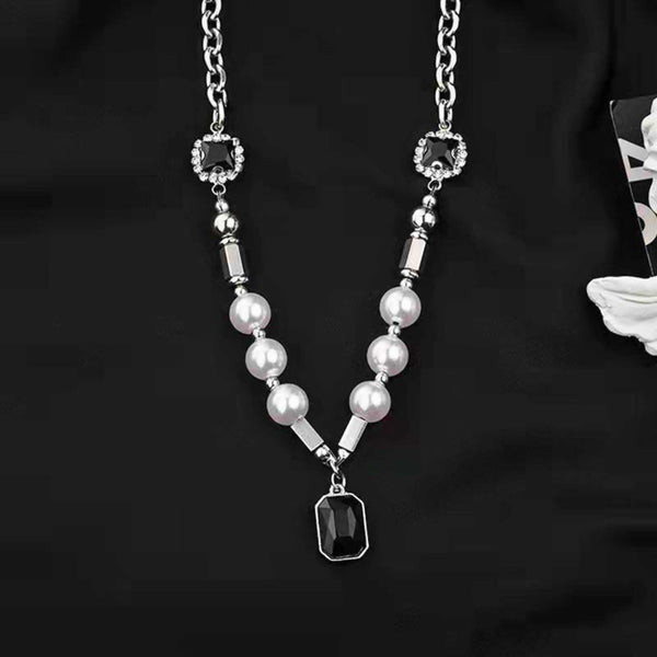 PEARLUX NOIR - 13mm Titanium Steel Pendant with 19 to 21inch Adjustable Cable 8mm Chain for Men & Boys