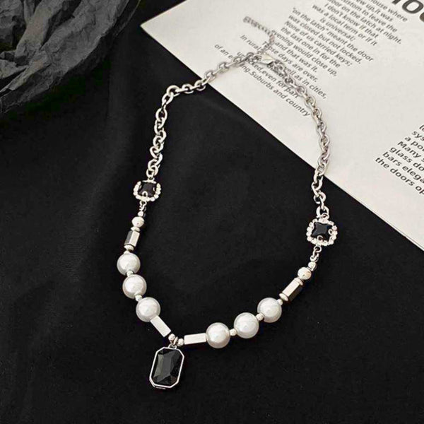 PEARLUX NOIR - 13mm Titanium Steel Pendant with 19 to 21inch Adjustable Cable 8mm Chain for Men & Boys