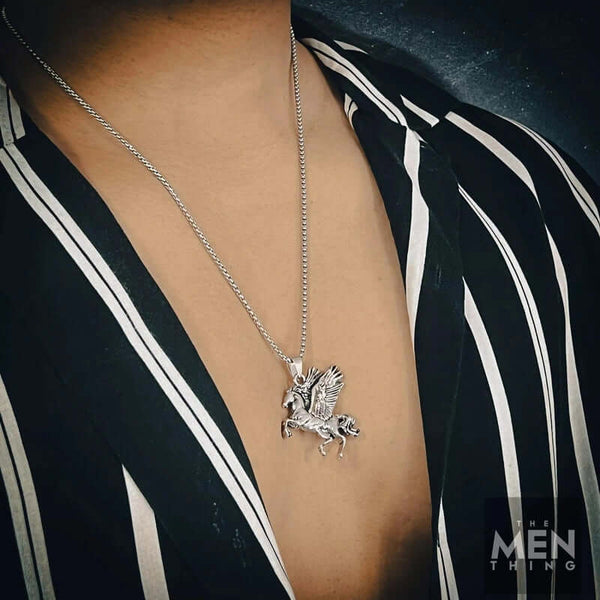 PEGASUS-  Alloy Pendant with Pure Stainless Steel  24inch Round Box Chain for Men, European trending Style for Men & Boy