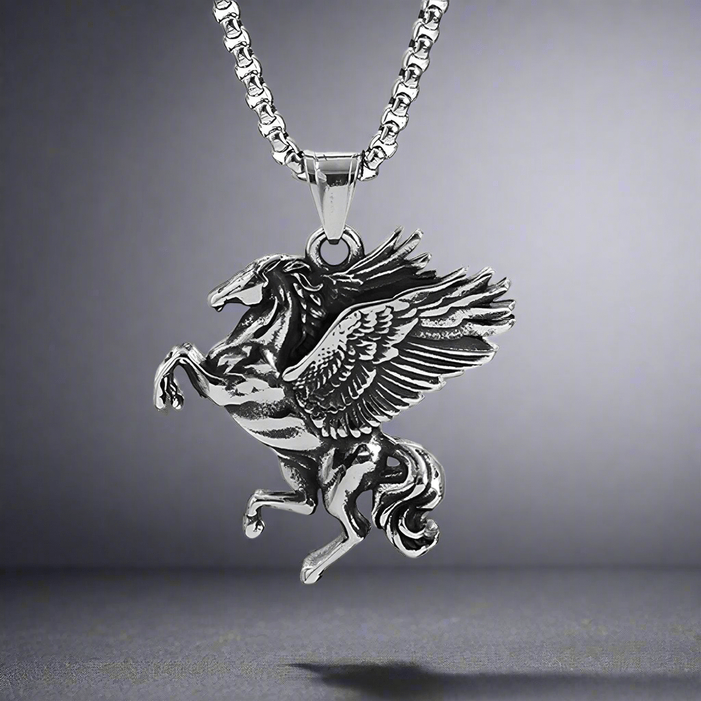 PEGASUS (T) - Pure Stainless Steel Pendant with Pure Stainless Steel 24inch Round Box Chain for Men, European trending Style for Men & Boy - THE MEN THING