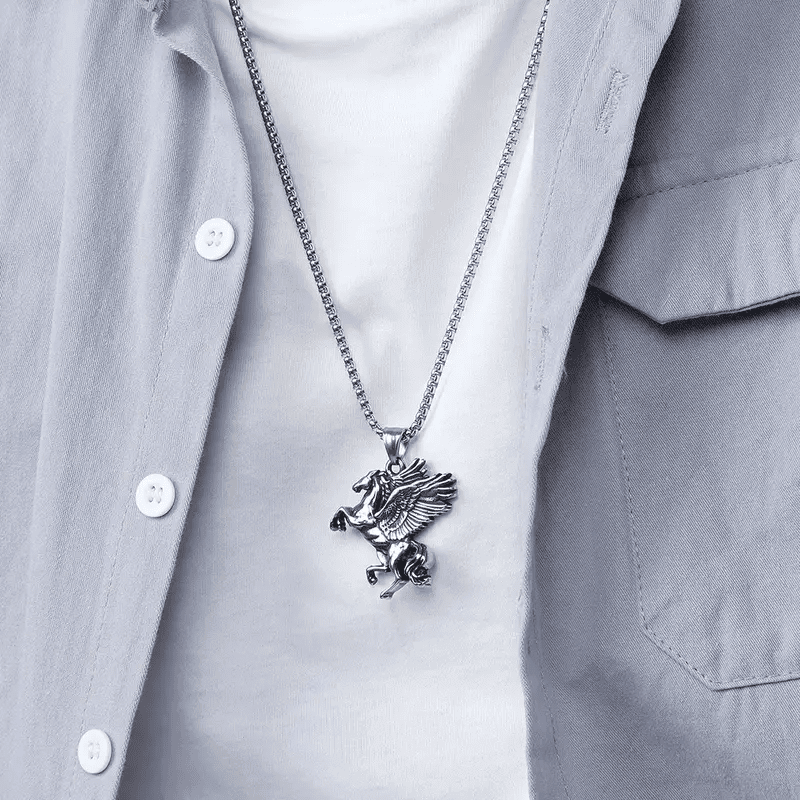 PEGASUS (T) - Pure Stainless Steel Pendant with Pure Stainless Steel 24inch Round Box Chain for Men, European trending Style for Men & Boy - THE MEN THING