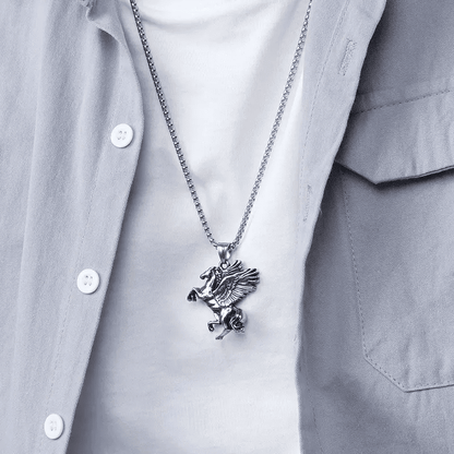 PEGASUS (T) - Pure Stainless Steel Pendant with Pure Stainless Steel 24inch Round Box Chain for Men, European trending Style for Men & Boy - THE MEN THING