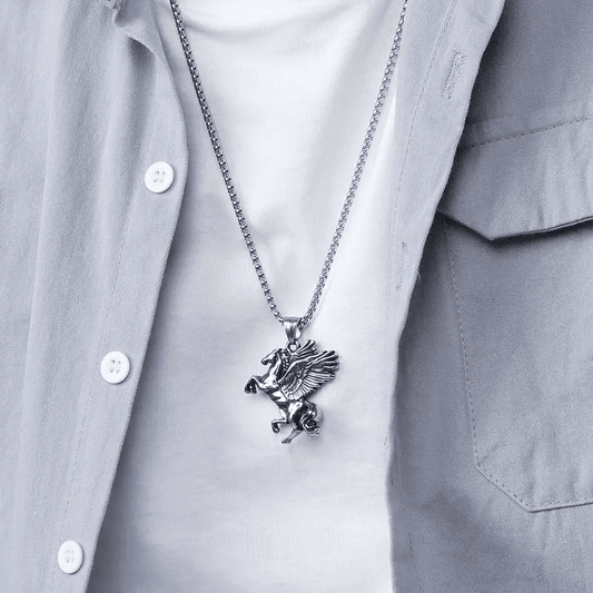 PEGASUS (T) - Pure Stainless Steel Pendant with Pure Stainless Steel 24inch Round Box Chain for Men, European trending Style for Men & Boy - THE MEN THING