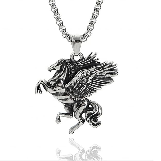 PEGASUS (T) - Pure Stainless Steel Pendant with Pure Stainless Steel 24inch Round Box Chain for Men, European trending Style for Men & Boy - THE MEN THING