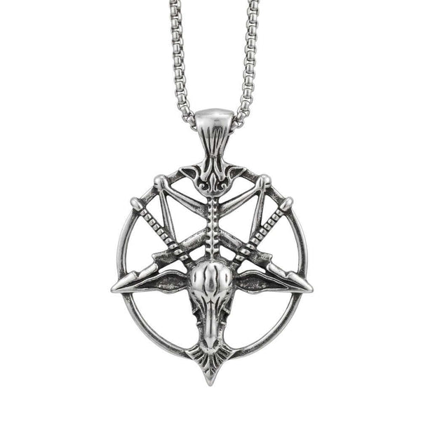 PENTAGRAM GOAT - 41mm Titanium Steel Pendant with 23inch Round Box 4mm Chain for Men & Boys