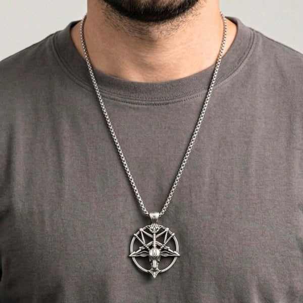 PENTAGRAM GOAT - 41mm Titanium Steel Pendant with 23inch Round Box 4mm Chain for Men & Boys