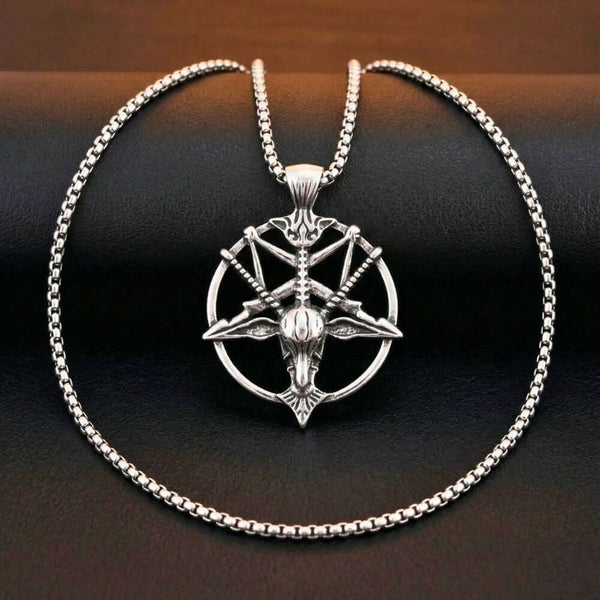 PENTAGRAM GOAT - 41mm Titanium Steel Pendant with 23inch Round Box 4mm Chain for Men & Boys