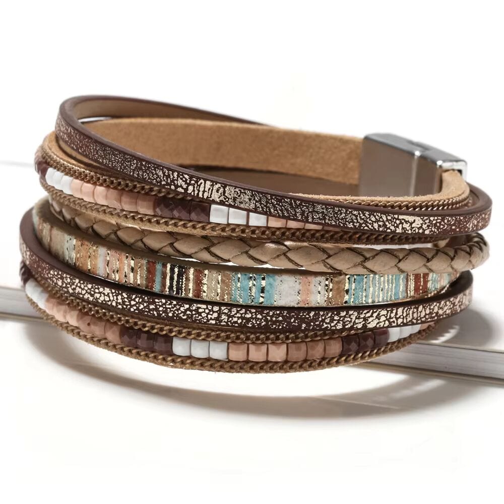 PHARAOH - Brown Genuine Braided Leather Bracelet Set for Men & Boys (8 inch) - THE MEN THING