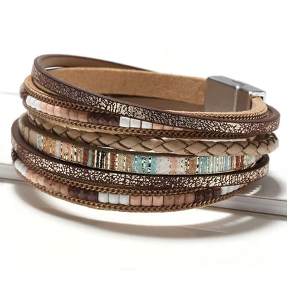 PHARAOH - Brown Genuine Braided Leather Bracelet Set for Men & Boys (8 inch) - THE MEN THING