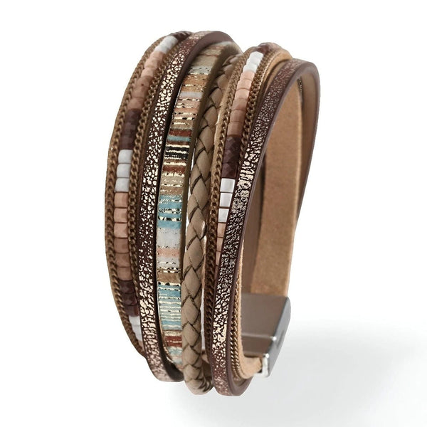 PHARAOH - Brown Genuine Braided Leather Bracelet Set for Men & Boys (8 inch)