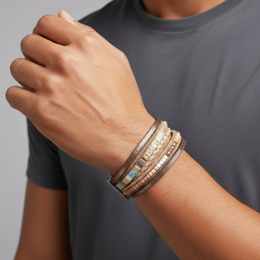 PHARAOH - Brown Genuine Braided Leather Bracelet Set for Men & Boys (8 inch) - THE MEN THING