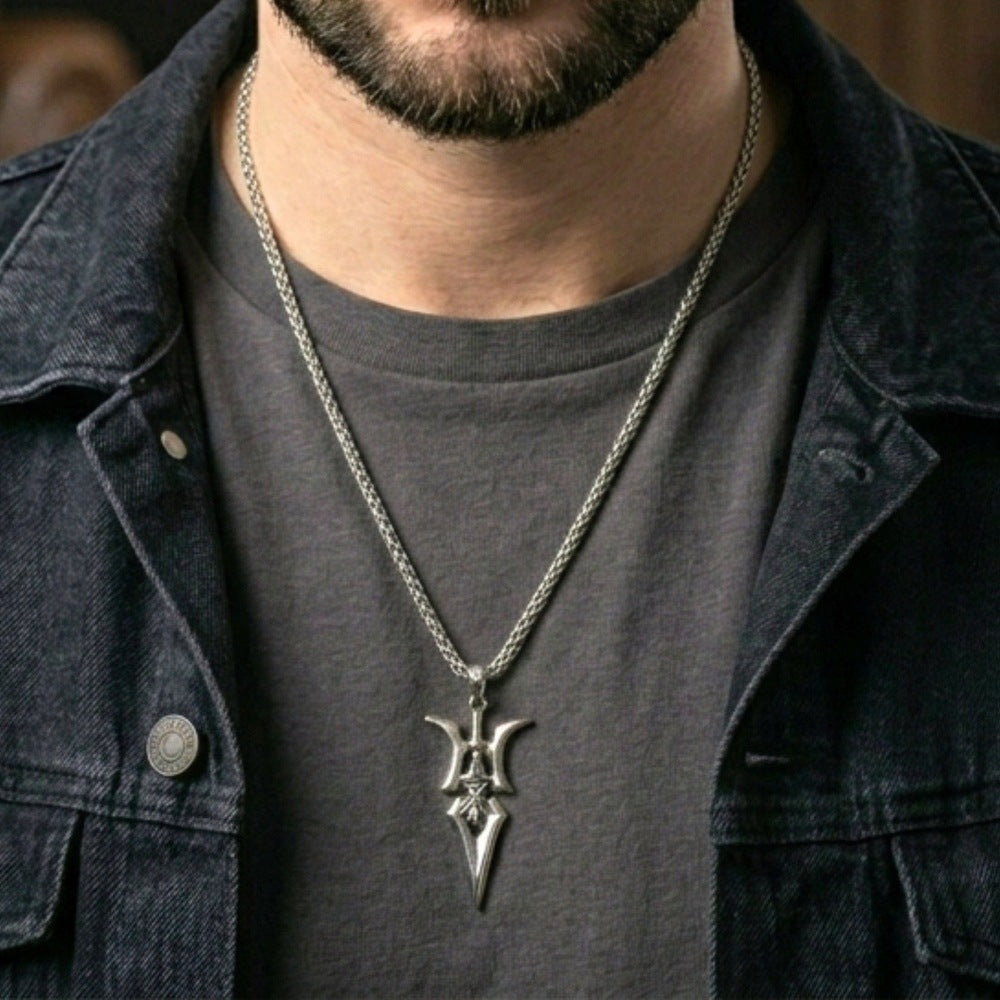 PHOENIX SWORD - 21mm Pure Titanium Steel Pendant with 28inch Round Box 4mm Chain for Men & Boys - THE MEN THING
