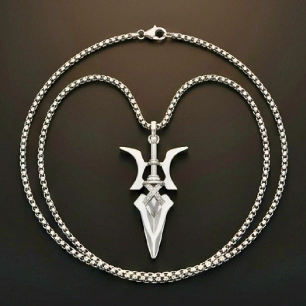 PHOENIX SWORD - 21mm Pure Titanium Steel Pendant with 28inch Round Box 4mm Chain for Men & Boys - THE MEN THING