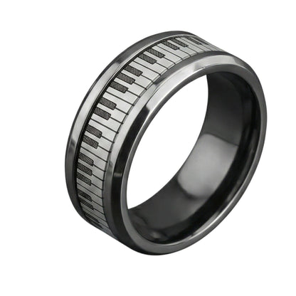 PIANO KEYS - Pure Stainless Steel Men’s Steel-Plated Ring (Size : 27) - THE MEN THING