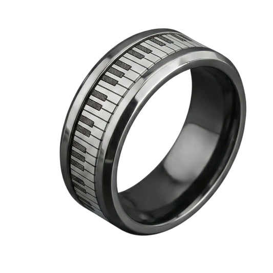 PIANO KEYS - Pure Stainless Steel Men’s Steel-Plated Ring (Size : 27) - THE MEN THING