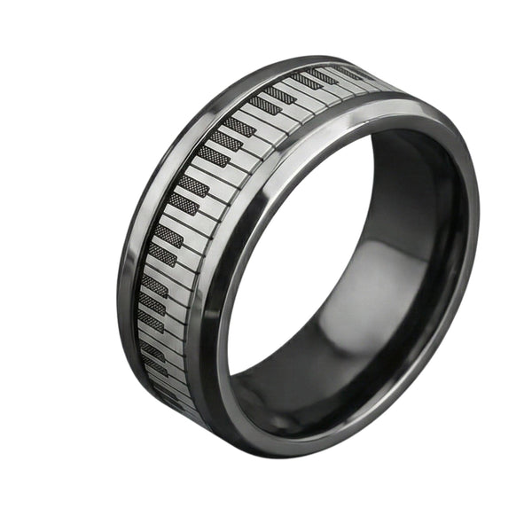 PIANO KEYS - Pure Stainless Steel Men’s Steel-Plated Ring (Size : 27)