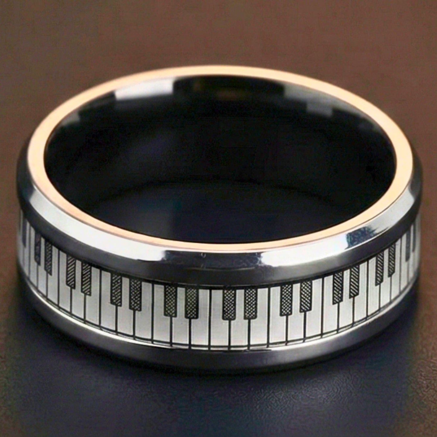 PIANO KEYS - Pure Stainless Steel Men’s Steel-Plated Ring (Size : 27) - THE MEN THING