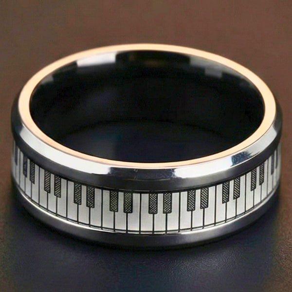 PIANO KEYS - Pure Stainless Steel Men’s Steel-Plated Ring (Size : 27)