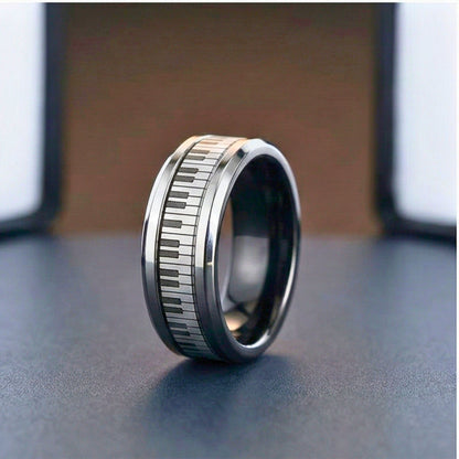PIANO KEYS - Pure Stainless Steel Men’s Steel-Plated Ring (Size : 27) - THE MEN THING