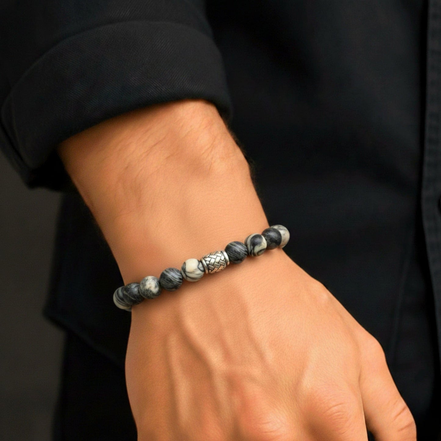 PICASSO JASPER - 12mm Beads Bracelet with Natural Stone - Adjustable Bracelet - THE MEN THING