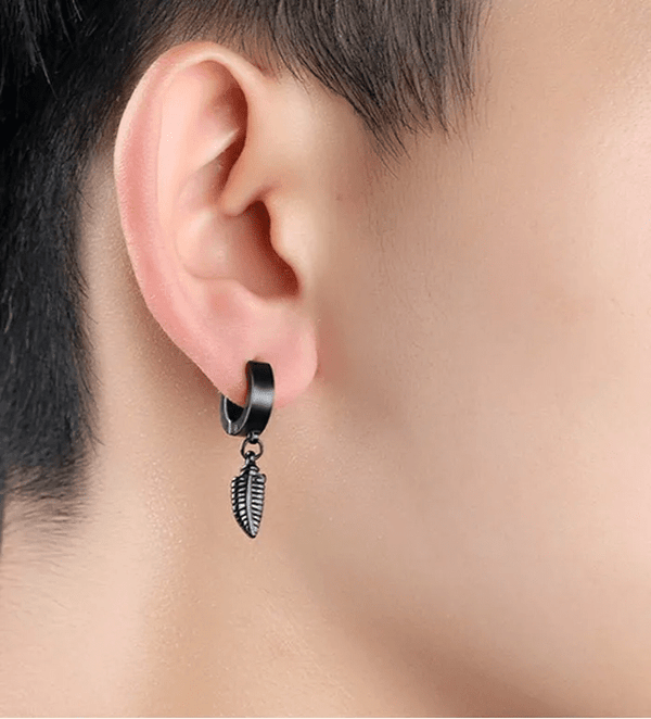 PLUME BLACK - Pure Titanium Steel Ear Hoop Earrings for Men & Boys (2 Pcs)