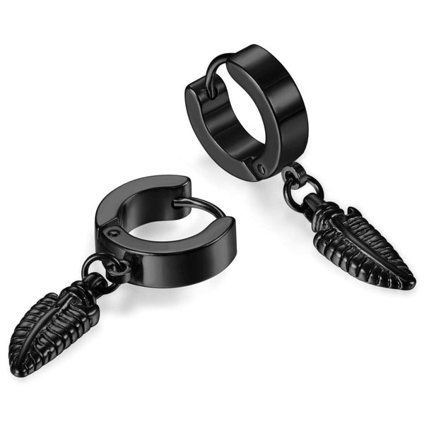 PLUME BLACK - Pure Titanium Steel Ear Hoop Earrings for Men & Boys (2 Pcs)