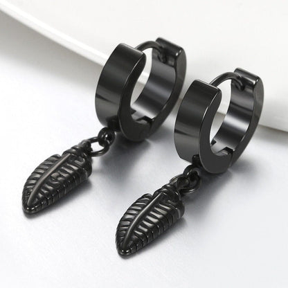 PLUME BLACK - Pure Titanium Steel Ear Hoop Earrings for Men & Boys (2 Pcs) - THE MEN THING