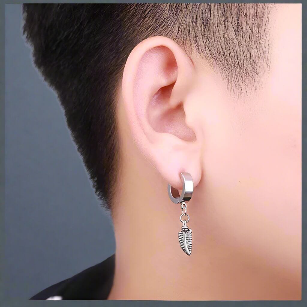PLUME SILVER - Pure Titanium Steel Ear Hoop Earrings for Men & Boys (2 Pcs) - THE MEN THING