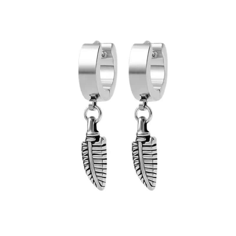 PLUME SILVER - Pure Titanium Steel Ear Hoop Earrings for Men & Boys (2 Pcs) - THE MEN THING