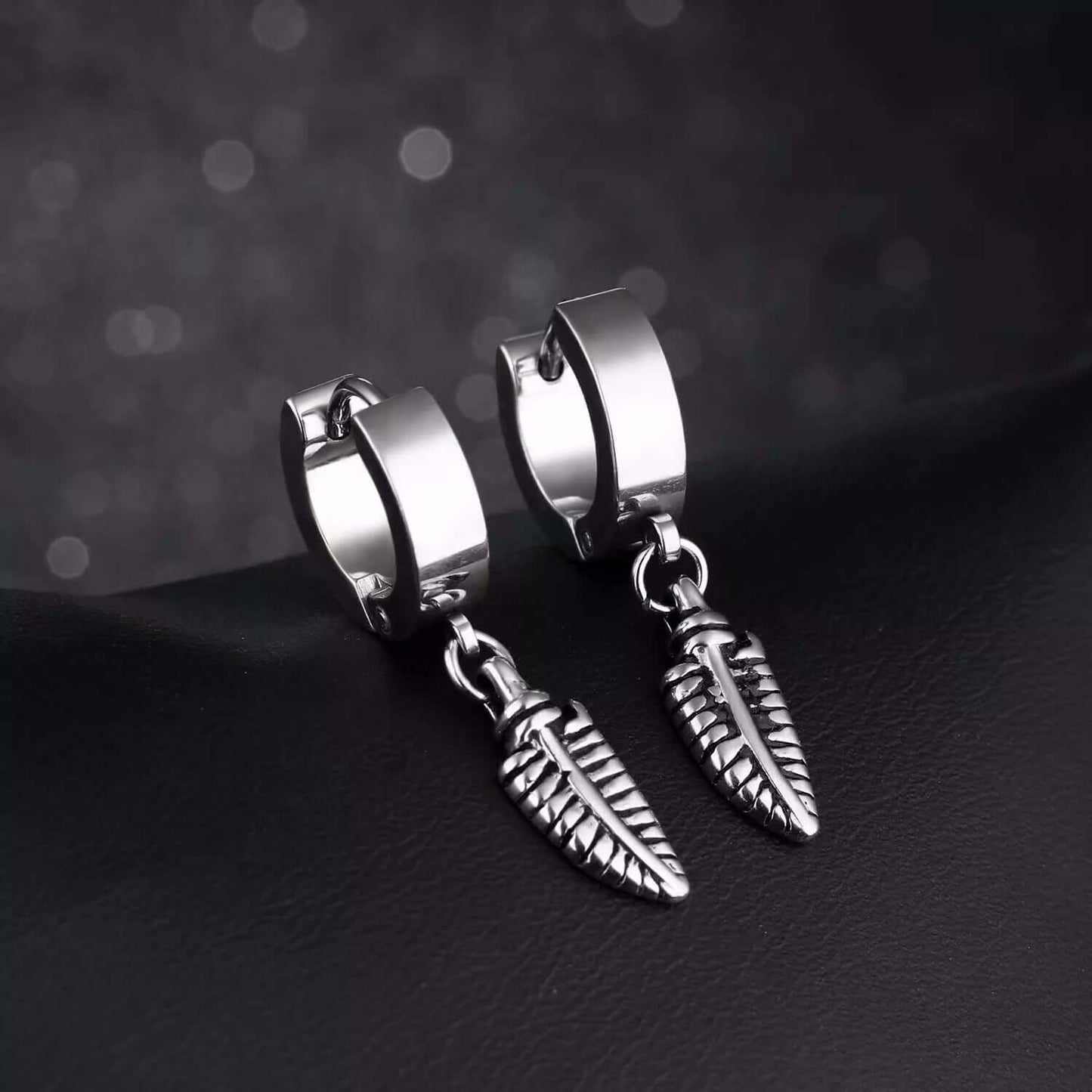 PLUME SILVER - Pure Titanium Steel Ear Hoop Earrings for Men & Boys (2 Pcs) - THE MEN THING
