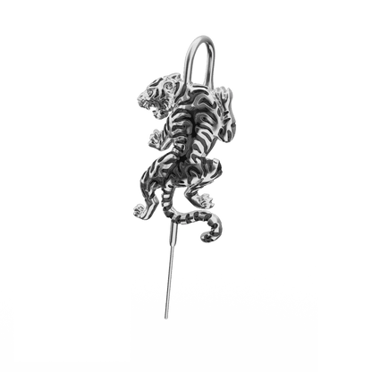 POUNCE TIGER - Pure Titanium Steel Ear Crawler Hook Pin Cuff Earrings for Men & Boys (2 Pcs) - THE MEN THING