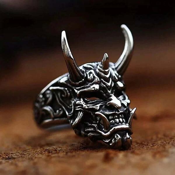 PRAJNA DEMON MASK - Black Oxy Pure Titanium Steel Rings For Men (Size :  17-21- 24-26)