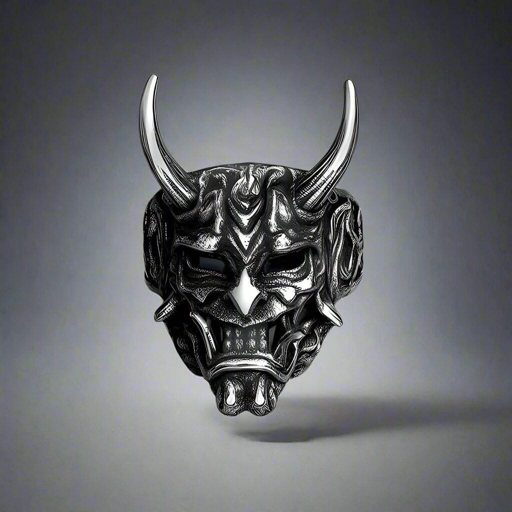 PRAJNA DEMON MASK - Black Oxy Pure Titanium Steel Rings For Men (Size :  17-21- 24-26) - THE MEN THING