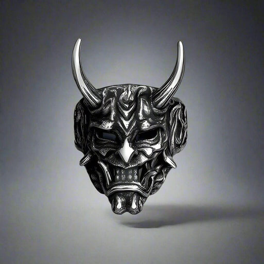 PRAJNA DEMON MASK - Black Oxy Pure Titanium Steel Rings For Men (Size :  17-21- 24-26) - THE MEN THING
