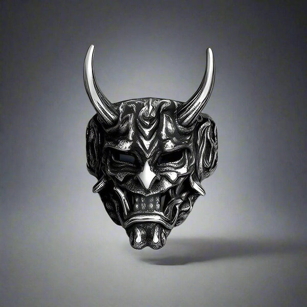 PRAJNA DEMON MASK - Black Oxy Pure Titanium Steel Rings For Men (Size :  17-21- 24-26)