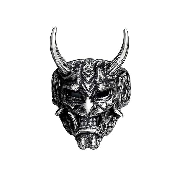 PRAJNA DEMON MASK - Black Oxy Pure Titanium Steel Rings For Men (Size :  17-21- 24-26)
