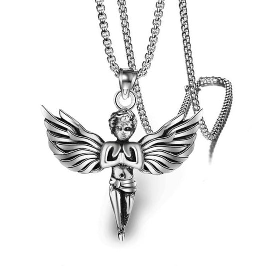PRAYING ANGEL WING - 44mm Pure Titanium Steel Pendant with 27inch Round Box 4mm Chain for Men & Boys - THE MEN THING