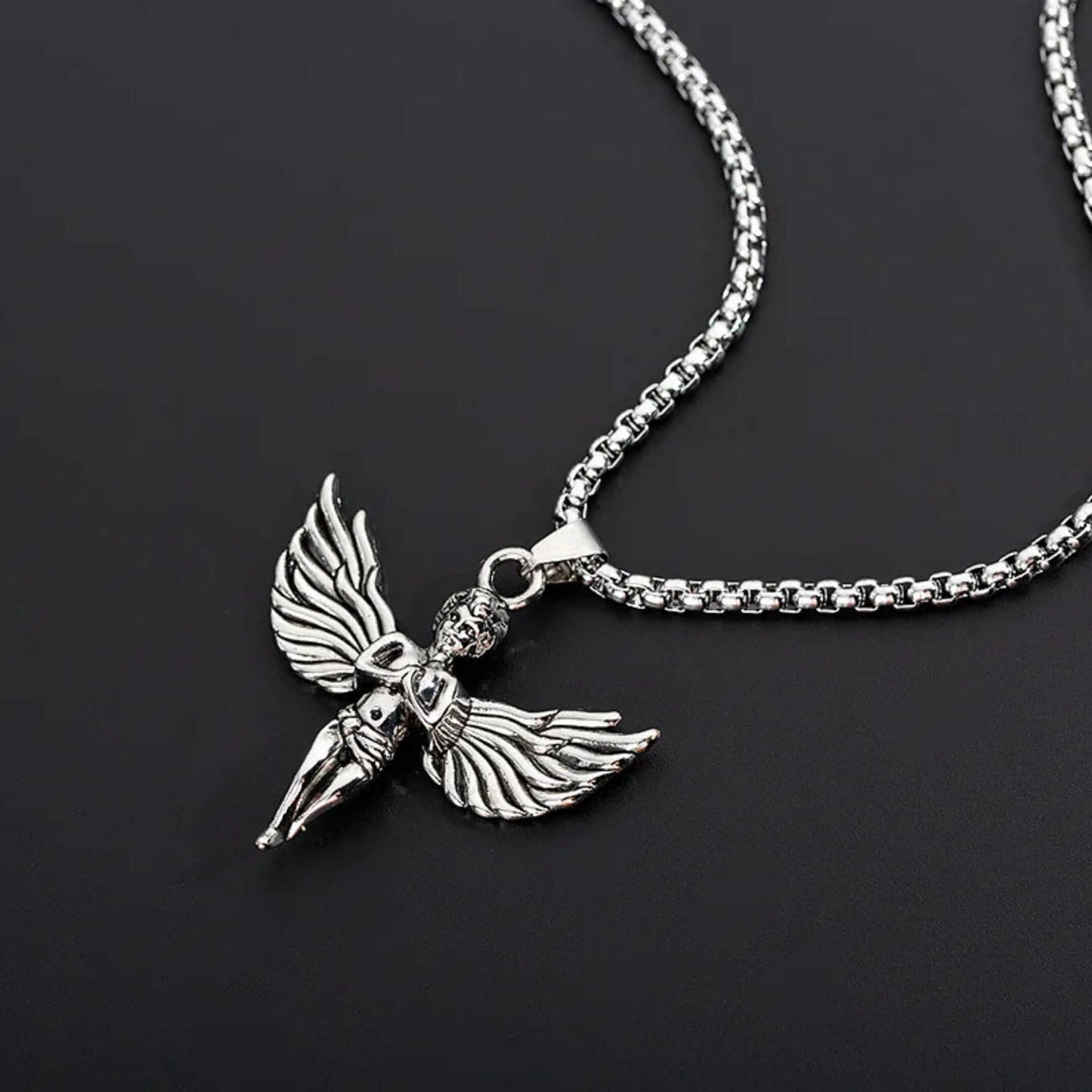 PRAYING ANGEL WING - 44mm Pure Titanium Steel Pendant with 27inch Round Box 4mm Chain for Men & Boys — SS Pendant/ Necklace for Men | THE MEN THING