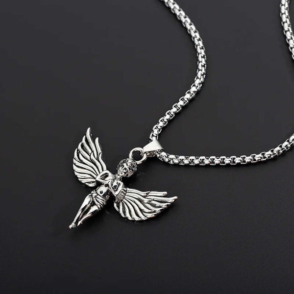PRAYING ANGEL WING - 44mm Pure Titanium Steel Pendant with 27inch Round Box 4mm Chain for Men & Boys