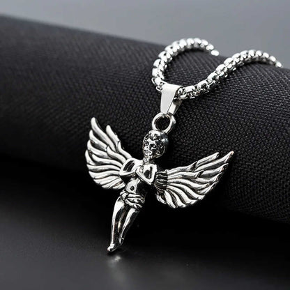 PRAYING ANGEL WING - 44mm Pure Titanium Steel Pendant with 27inch Round Box 4mm Chain for Men & Boys — SS Pendant/ Necklace for Men | THE MEN THING