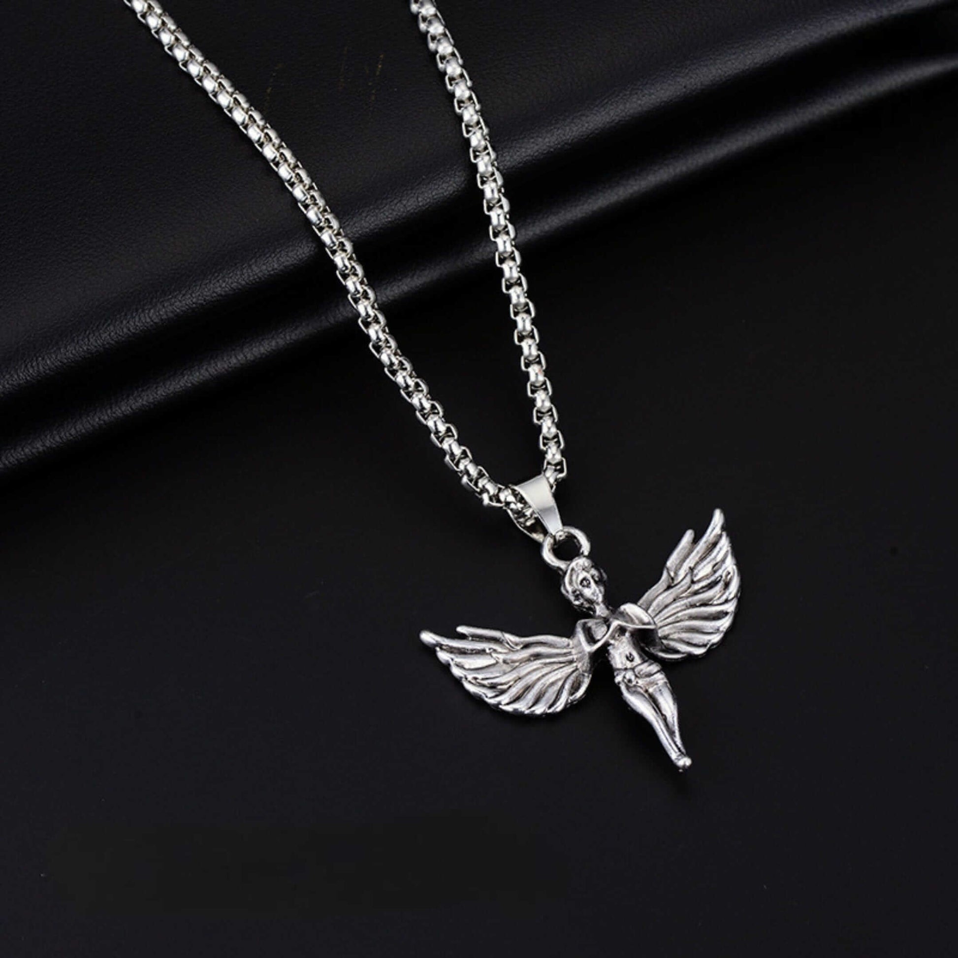 PRAYING ANGEL WING - 44mm Pure Titanium Steel Pendant with 27inch Round Box 4mm Chain for Men & Boys — SS Pendant/ Necklace for Men | THE MEN THING